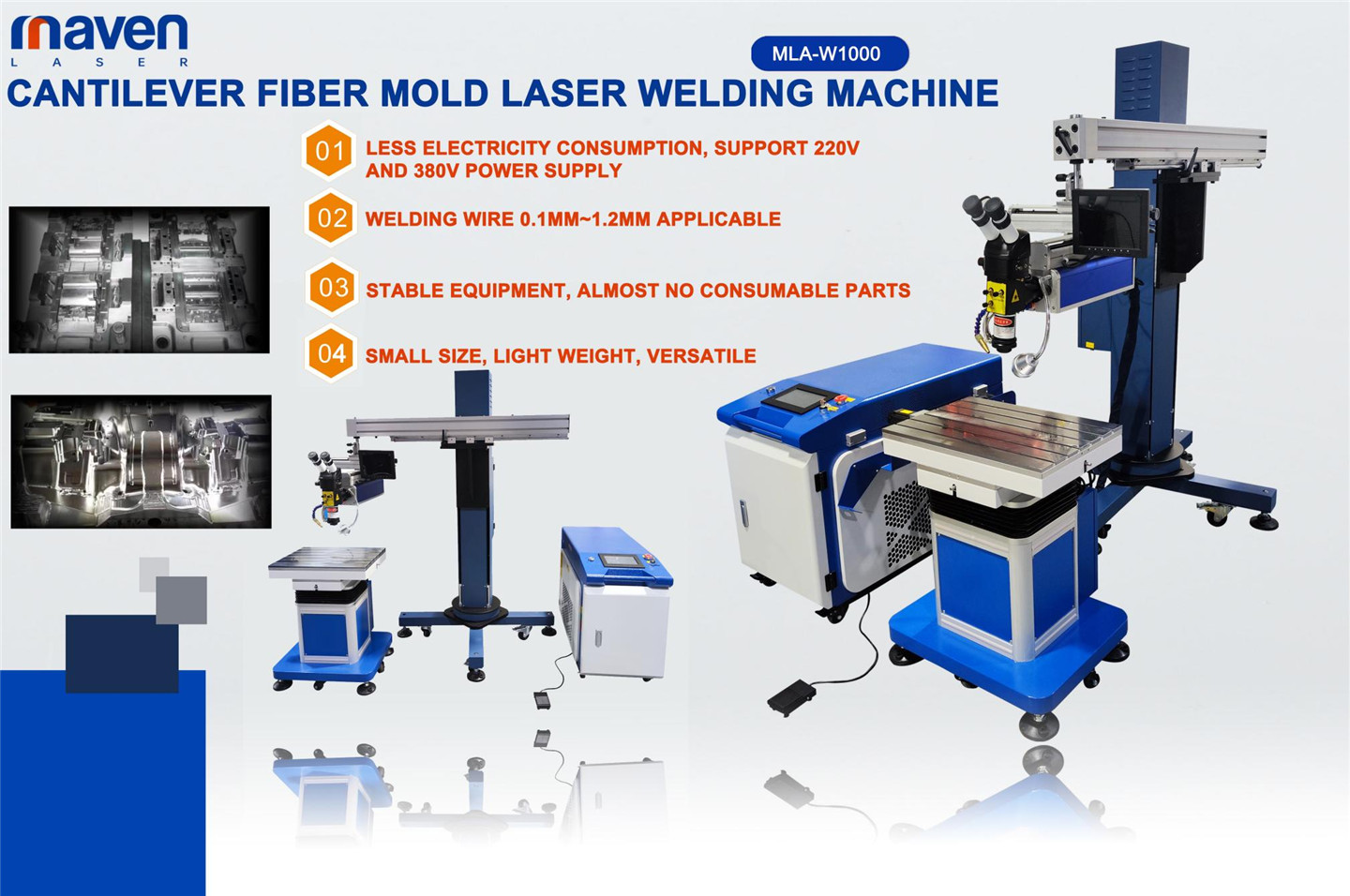 Saldatore laser per stampi a sbalzo MavenLaser 1500W 2000W con braccio di sollevamento per stampi di precisione (10)