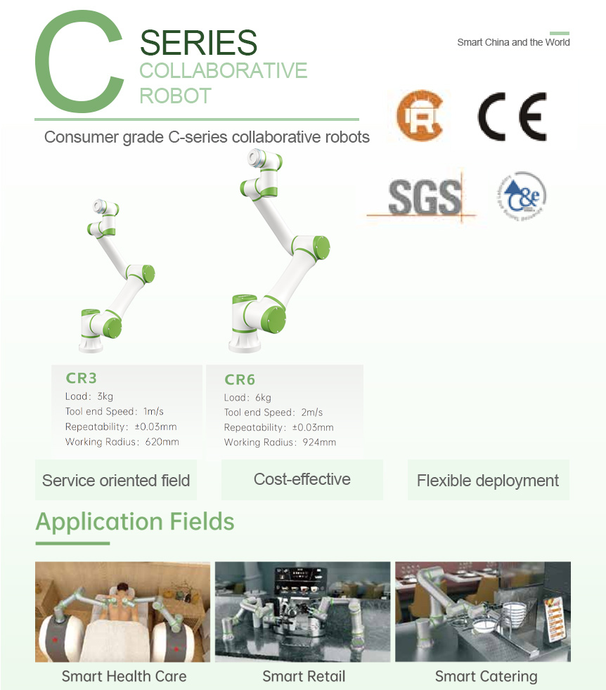 Chang Guangxi C-series collaborative robots CR3 and CR6 with green joint caps