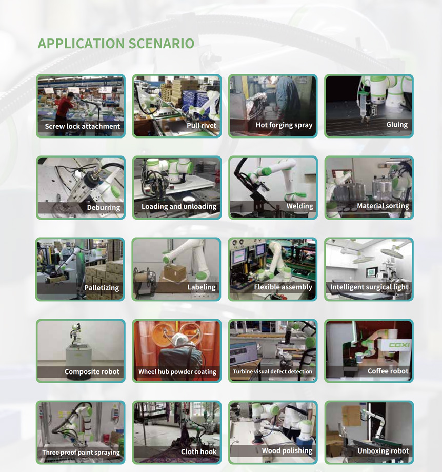 Twenty real-world cobot application scenarios including screw locking, welding, palletizing and polishing
